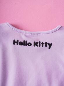 HELLO KITTY AND FRIENDS | SHEIN Young Girl Cartoon Heart Print Mesh Patchwork Cute Summer Holiday Princess Dress - Purple - View 7