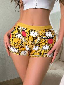 GARFIELD | SHEIN 1pc Women Comfy Cute Cartoon Print Yellow Boxer Briefs,Suitable For Everyday Wear, - Yellow - View 5