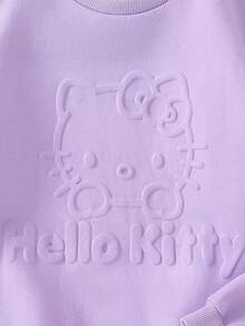 HELLO KITTY AND FRIENDS | SHEIN Tween Girl Cartoon 3D Embossed Pattern Casual Crew Neck Sweatshirt - Mauve Purple - View 6