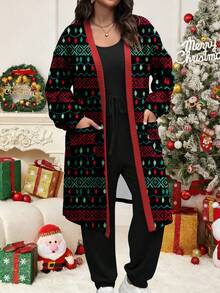 Vionelle Bộ áo khoác dài tay hai mảnh kiểu Pháp thanh lịch, thường ngày cỡ lớn dành cho nữ, màu tương phản, phù hợp cho mùa thu/đông và Giáng sinh - màu đen - Xem 7