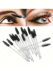 50PCS/100PCS Disposable Mascara Wands, Nylon Bristle Eyelash Brush Spoolies, Unscented Eyebrow Extension Applicator With ABS Plastic Rod, Normal Skin Compatible - Pink And Black Wand Set,Daily Necessities, Back To School Supplies, Gifts For Ladies, Home Decor, Glitter Handle For Eyelashes & Eyebrows, Essential Cosmetic Applicator For Daily Makeup, Lash Separating & Brow Grooming. - Pink - View 6