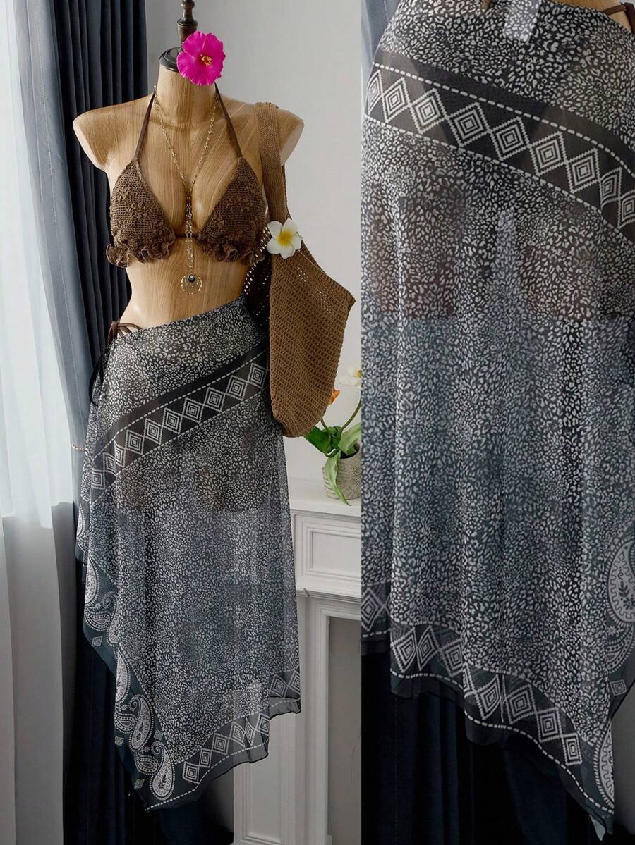 Bellisia 女士沙滩度假休闲印花系带罩裙波西米亚风夏季沙滩波西米亚风 - 彩色 - 查看 1