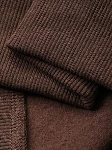 Dazy Plus 2pcs/Set Fashionable Glitter Powder Loose Fit Thickened Thermal Lined Casual Tracksuit For Plus Size Women, Autumn/Winter - Coffee Brown - View 9