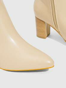 Daringsoles Botines de tacón alto para mujer, con punta fina, cremallera lateral y diseño versátil para uso diario. - Caqui - Ver 8