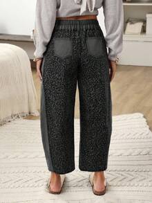 EMERY ROSE Quần jeans ống rộng họa tiết da báo chắp vá thường ngày có túi bên hông dành cho nữ, mùa thu - Màu xám đen - Xem 2