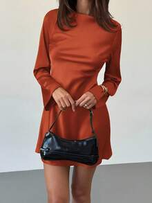 Aloruh Elegant Solid Color Draped Back Dress, Casual & Party Wear - Brown - View 4