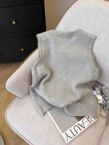 Resyla Loose Fit Crew Neck Sleeveless Casual Colorful Rib Knit Cardigan - Grey - View 2