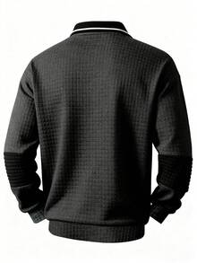 Manfinity Homme Men's Contrast Color Casual Long Sleeve Pullover Sweatshirt Polo Shirts For Men Long Sleeve Rugby Shirt Polo Polo Sweater Men S Knit Shirt Old Money,Daily Leisure, Weekend Trips, Outdoor Activities, Travel Expeditions, Relaxed Work Environments Or Semi-Formal Occasions, Boyfriend/Husband Gift, Anniversary /Birthday Gift Party Christmas New Years - Multicolor - View 2