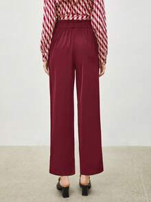 BizChic 女士高腰阔腿裤，时尚通勤裤，优雅都市通勤日常百搭90年代复古风，适合圣诞节、新年、情人节、派对、海滩、毕业典礼、休闲、浪漫场合，也适合婚礼宾客、主人、约会、音乐会、早午餐、机场等多种场合。 - 酒紅色 - 查看 3