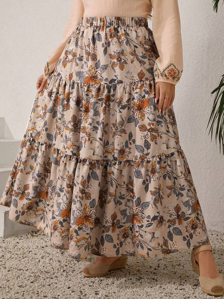 Falda larga casual con estampado floral todo sobre elástica de talla grande, para verano e invierno, nueva falda bohemia larga con estampado floral para mujeres, falda maxi bohemia larga, falda larga de playa de verano para mujeres