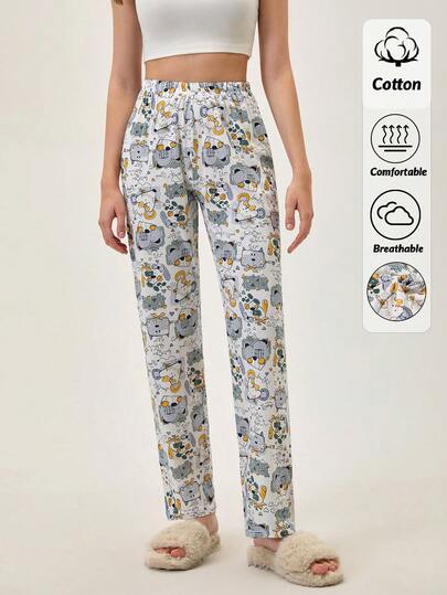 Loomlin Femei bumbac drăguț desene animate pisici imprimate Homewear confort pijamale