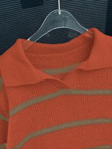 Lyxana Sweater Longgar Kasual Bergaris untuk Wanita, Musim Gugur/Dingin - Orange Ignite - View 5