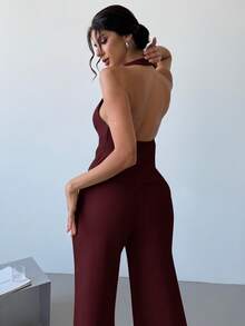 Firerie 两件套：优雅轻盈的亚麻裹身V领无袖背心和高腰褶裥阔腿裤，休闲商务通勤装，春夏、毕业典礼、教师装，秋冬返校季皆宜。 - 酒紅色 - 查看 6