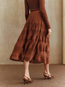 Anewsta Váy nữ thời trang cao cấp mới, kích thước tiêu chuẩn, thiết kế tinh tế, váy xếp ly - màu nâu - Xem 2