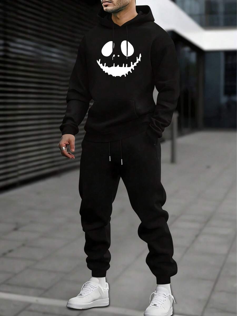 Men Hoodie Co-Ords - 黑色5 - 查看 1