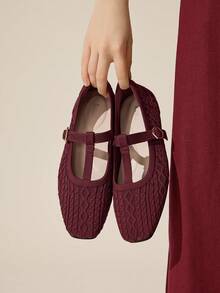 Ressula Women's Casual Versatile Commute Simple Buckle Flats Valentine's Day - Burgundy - View 1