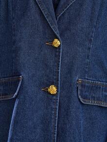 Avantive 蓝色牛仔西装外套，金属纽扣，休闲女式优雅派对新年装 - 深色水洗藍 - 查看 6