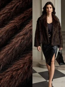 ZEYLAH 复古时尚仿毛领外套，优雅风格，秋冬款 - 巧克力棕 - 查看 8