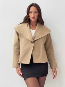 Aloruh Women's Loose Oversized Lapel Elegant Overcoat Winter - Khaki - View 6