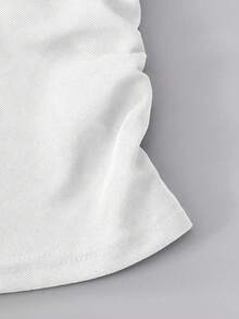 Áo thun cổ bẻ phối màu cỡ lớn cho nữ, mùa thu - Xanh và trắng - Xem 4