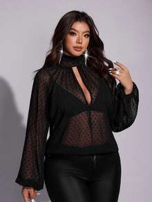 Viva Relle Áo cánh hở vai tay lỡ lưới gợi cảm cỡ lớn cho nữ - màu đen - Xem 5