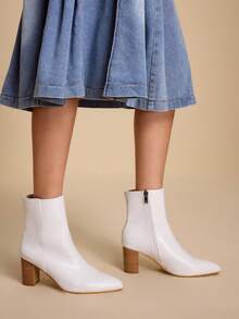 Daringsoles Women's Fashion Versatile Commute Chunky Heel Ankle Boots For Christmas - White - View 8