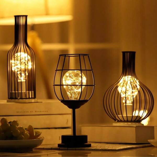1pc Wrought Iron Wine Bottle Lamp Batteries Night Light Nightlight Lantern Decorative Cork Lights For Wine Bottles Retro Decor Night Lamp For Living Room Retro Wine Bottle Night Lamp Bedroom Bedside Atmosphere Light, Valentine's Day Decoration