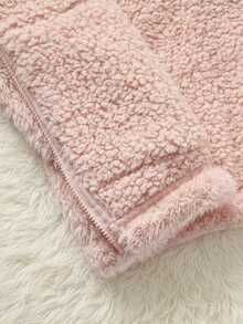 SHEIN 少女款纯色双面抓绒拼接领休闲外套