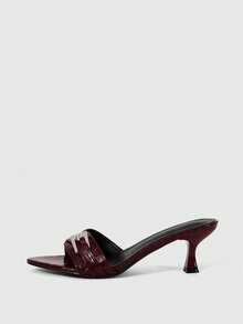 Sleekvia 女士绑带高跟穆勒凉鞋，夏季新品 - 酒紅色 - 查看 7