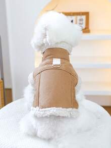 PETSIN 1pc Pet Clothing, Cat And Dog Universal Clothing, Autumn And Winter Thick Warm Jacket, Handsome And Fashionable Suede Vest - coffee color - View 5
