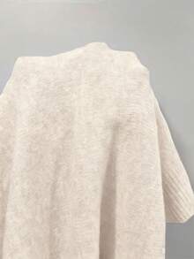 Franclia 时尚翻领纯色半拉链落肩长袖休闲针织套头毛衣 - 杏色 - 查看 7