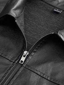 AXEPEAK Men's Casual Woven PU Leather Collar Jacket, Suitable For Everyday Wear Men Black Leather Jacket Men Streetwear Jacket Black Leather Jacket With Pockets Loose Fit Leather Jacket Men Men Casual Leather Jacket , Fall Winter - Brown - View 6