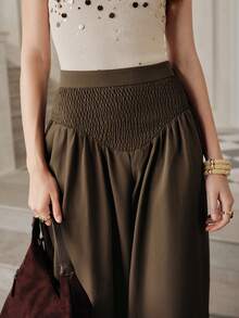 Savoree Women's Fashionable Elastic Waist Lantern Pants With Stretchy Hips, Autumn - Coffee Brown - View 3