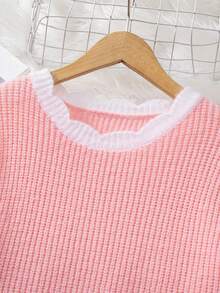 SHEIN 女童针织毛衣和直筒裤两件套，时尚配色，长袖，秋冬季儿童服装；女童碎花裤套装，两件套，粉色，适合女孩；女童裤装；女童毛衣裤套装，适合外出、户外、运动、秋冬季穿着。 - 粉色 - 查看 5