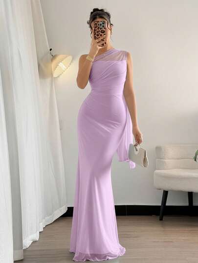 Firerie Women's Elegant Romantic Fashion Asymmetrical Neck Bodycon Maxi Dress, Suitable For Party, Beach, Back To School, Romantic Date, Wedding Season, Birthday, Easter, Spring/Summer,Fall Wedding Guest Dress