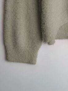 Linhara Plus Size Solid Color Casual Pullover Sweater, Autumn/Winter - Mint Green - View 5
