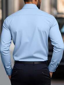 Manfinity Mode Áo sơ mi nam tay dài thiết kế thêu thời trang công sở - Màu xanh nhạt - Xem 2