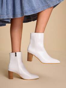 Daringsoles Women's Fashion Versatile Commute Chunky Heel Ankle Boots For Christmas - White - View 4