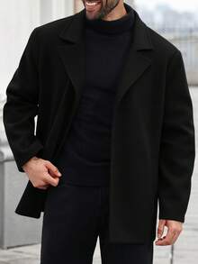 Manfinity Mode Plus Size Men's Solid Color Minimalist Everyday Long Sleeve Overcoat - Black - View 5