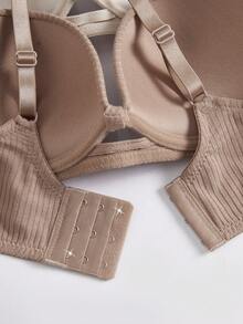 3件套女士舒适休闲罗纹面料纯色肩带柔软蝴蝶结罩杯钢圈支撑内衣文胸 - 彩色 - 查看 5