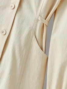 SHEIN Unity Đầm midi thường ngày đơn hàng khuy đơn màu trơn dành cho nữ có tay dài - Màu Khaki - Xem 5