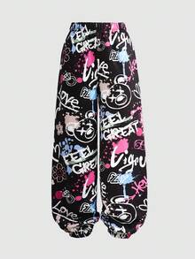 SHEIN Tween Girl Colorful Letter Print Hooded Sweatshirt And Sweatpants 2 Pieces Set, Fleece, Thickened - Multicolor - View 6