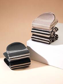 LUVLETTE 5 Pairs Autumn/Winter Warm Striped Mid-Calf Socks, Wool Blend Knee High Socks - Multicolor - View 5