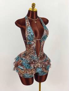 Bộ đồ liền thân cổ yếm viền bèo nhún gợi cảm thời trang họa tiết da báo và ngựa vằn Y2K Amplova dành cho nữ, trang phục đi nghỉ mát, bộ đồ bơi 3 mảnh, bộ đồ hai mảnh quần short, bộ đồ hè 2 mảnh, trang phục Havana Nights, váy dự tiệc cho nữ. - Nhiều màu - Xem 8