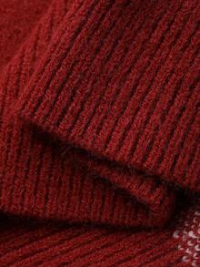 Dazy Plus Valentine Cute Cartoon Cat Jacquard Pattern Turndown Collar Loose Red Christmas & New Year Casual Pullover Sweater For Girls - Red - View 9