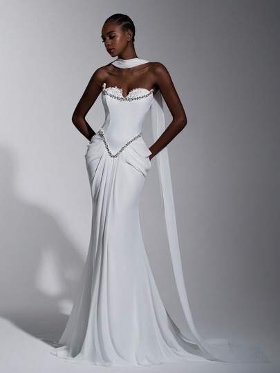 Elitara Elegant Spets Patchwork Chiffong 2 I 1 Hjärtformad Sjöjungfru Bröllopsklänning Med Volang Nedanför