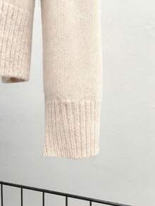 Franclia 时尚翻领纯色半拉链落肩长袖休闲针织套头毛衣 - 杏色 - 查看 3