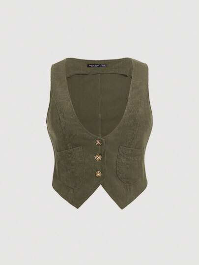 SHEIN MOD Plus Size Casual Solid Color Vest Jacket