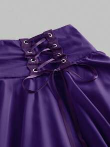 ROMWE Goth Váy cưới phong cách Punk kỳ nghỉ ngây thơ dễ thương viền bất đối xứng có dây buộc nơ trang trí cho nữ - Màu tím - Xem 3