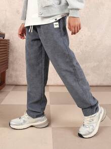 SUMWON Boys Ribbed Corduroy Pull On Elastic Waist Casual Pants Comfortable Relaxed Fit Everyday School Wear Drawstring Trousers Vacation - Grey - View 4